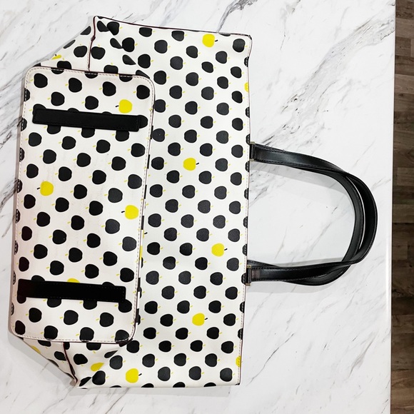 Black and Yellow Polka Dot and Apple Kate Spade Tote Large Purse - Picture 15 of 16